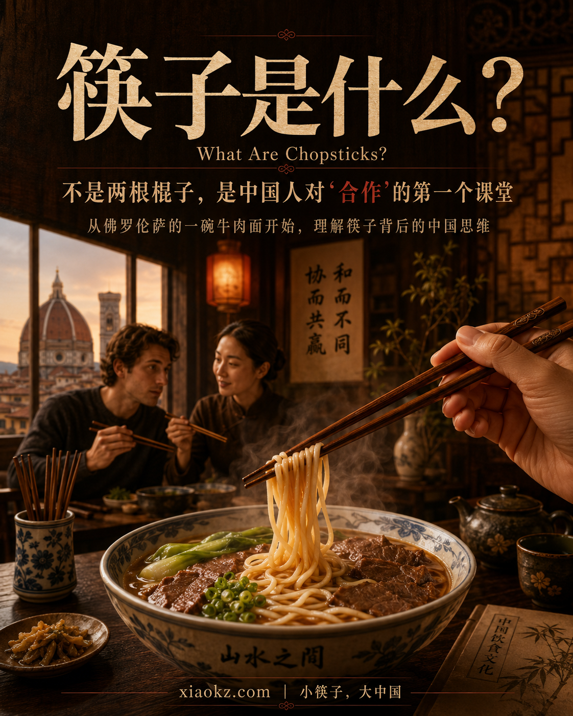 Infografía: Los caracteres chinos para los palillos — 竹 (zhu, bambú) y 快 (kuai, rápido). Juntos, significan 